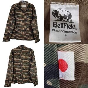 Bellfield Men's Long Sleeve Button Up Jacket Green Camouflage Size L Japanese